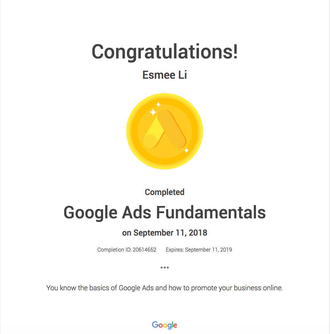 Google Ads Fundamentals certificaat